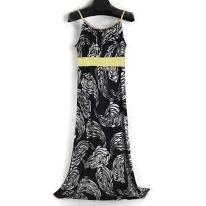 Cato Feather Print Maxi Dress Size Small Scoop Neck Braided Straps Stretch Knit